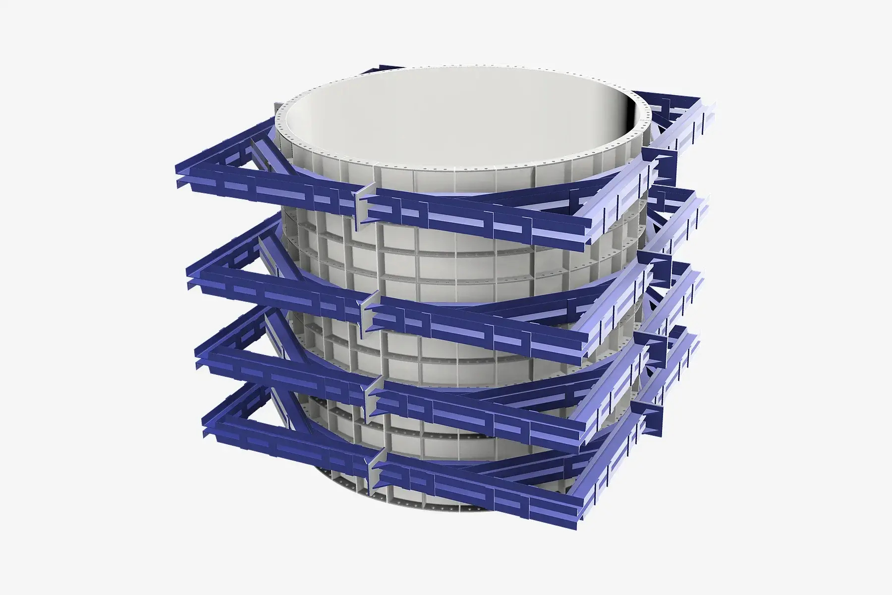 3D configuration render of a round-column formwork assembly