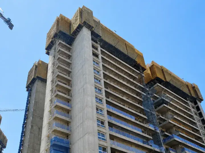 Safety screens installed on a high-rise building