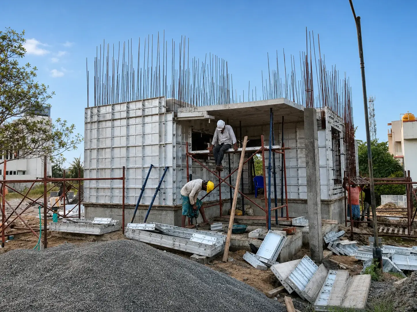 Aluminium formwork installed on a residential construction project