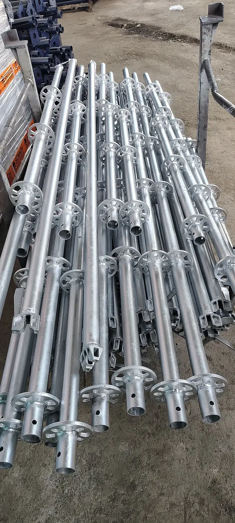 Hot-dip galvanized Ringlock standards prepared for project supply