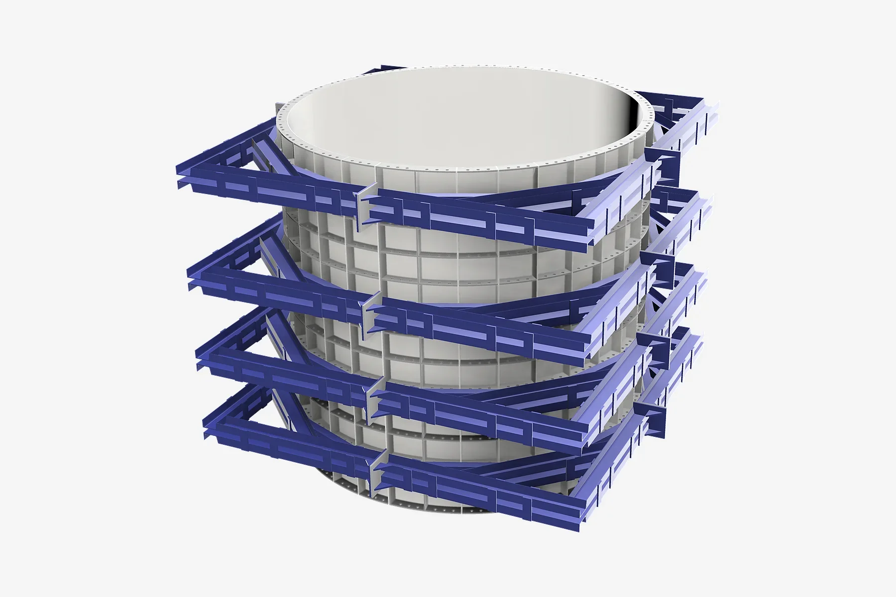 3D configuration render of a round-column formwork assembly