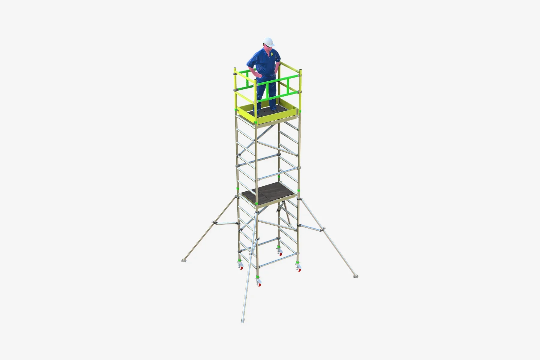 3D configuration render of a narrow-width mobile access tower