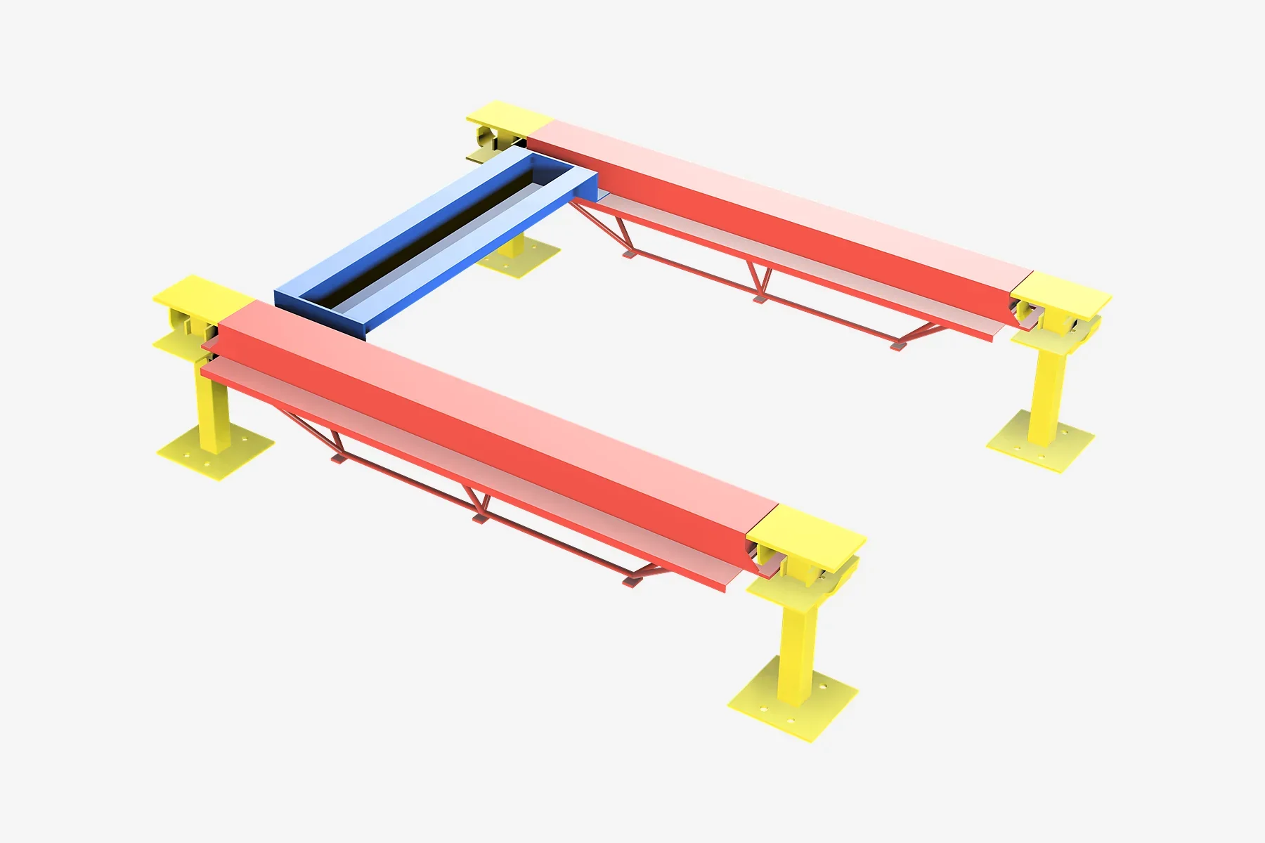3D product render of a drop-head and infill-beam support assembly