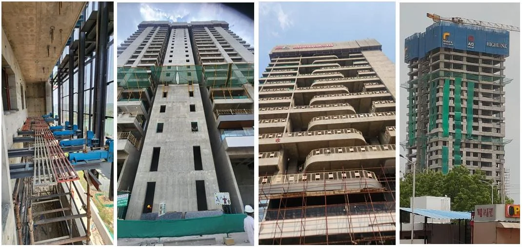 Perimeter safety-screen installations across high-rise project configurations